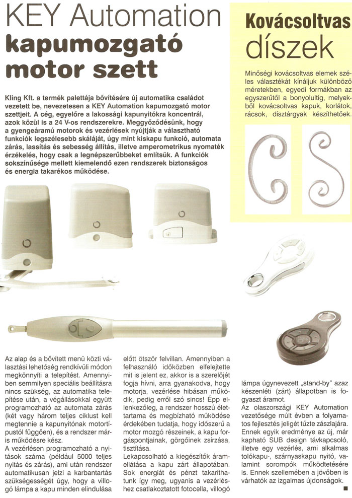 Szak&aacute;l Kaputechnika Kft. - KEY Automation kapumozgat&oacute; motor szett