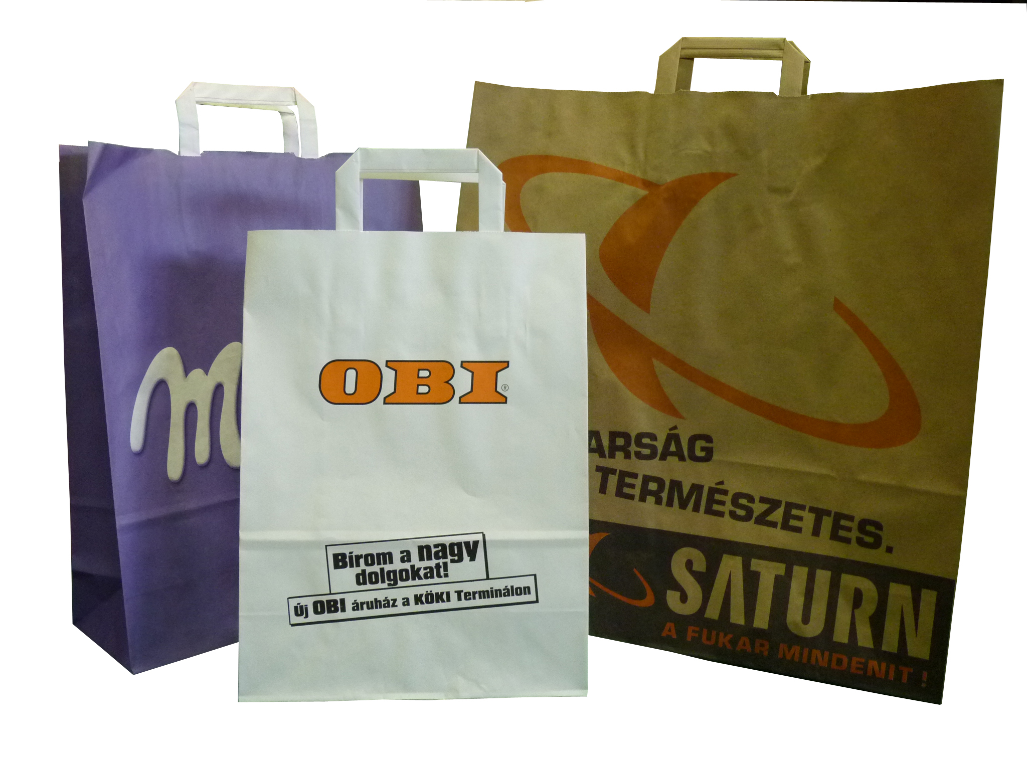 szalagfüles papírtáska, sodrottfüles papírtáska, zsinórfüles papírtáska