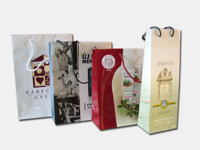 szalagfüles papírtáska, sodrottfüles papírtáska, zsinórfüles papírtáska